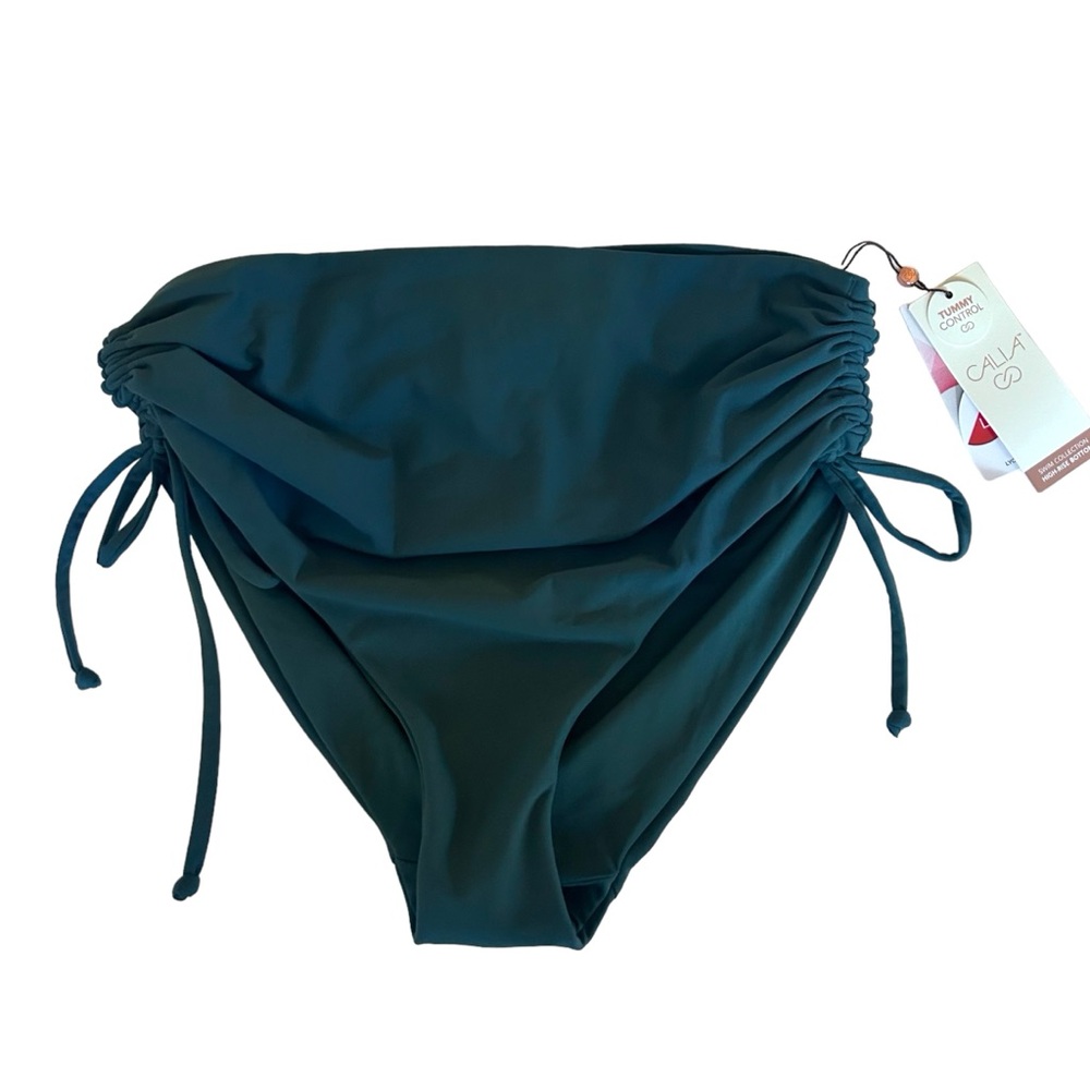 NWT Calia Ruched Side Tie High Rise Tummy Control Bikini Bottoms Medium